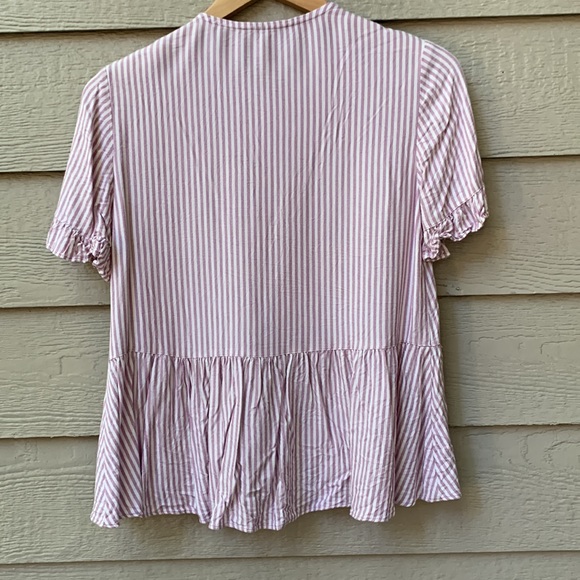 Madewell Studio Ruffle Hem Top Lavender Stripe Button Up Peplum Top - Picture 9 of 9